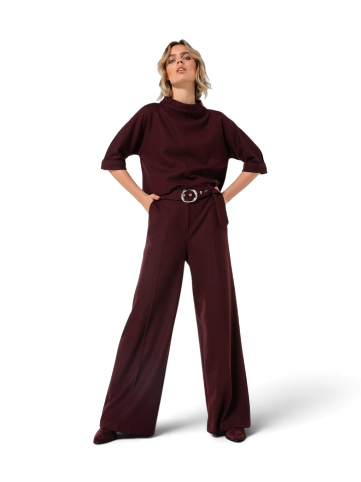 Bordeaux broek met riem en rechte pijpen Caroline Biss