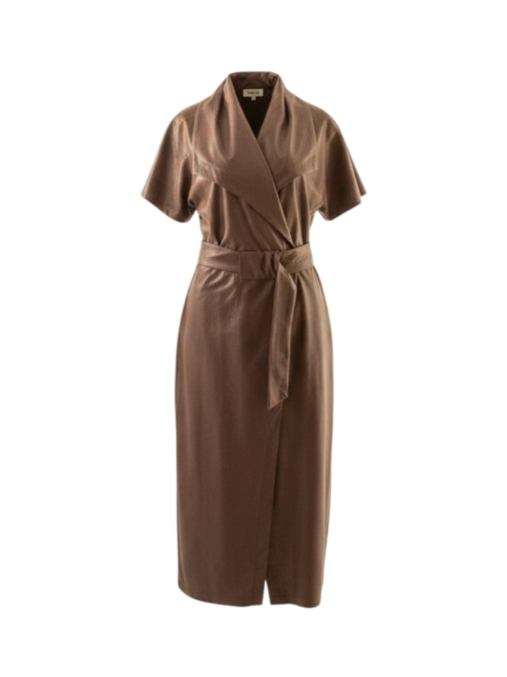 Bruine elegante midi-jurk in lederlook Caroline Biss