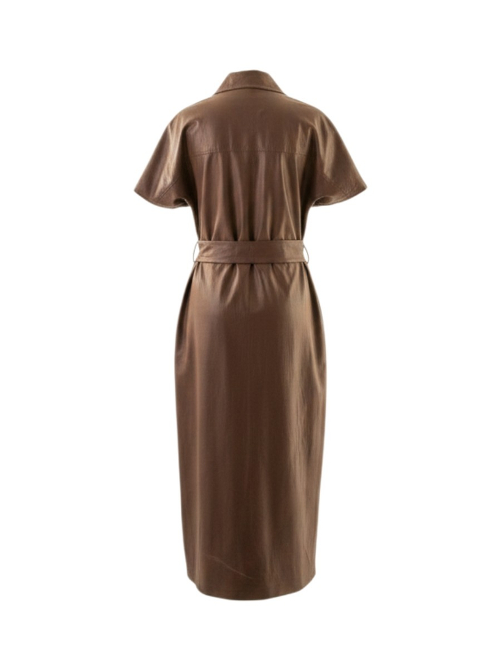 Bruine elegante midi-jurk in lederlook Caroline Biss