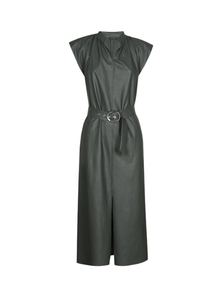 Groene elegante midi-dress in lederlook Caroline Biss 