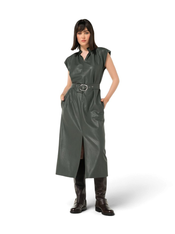 Groene elegante midi-dress in lederlook Caroline Biss 