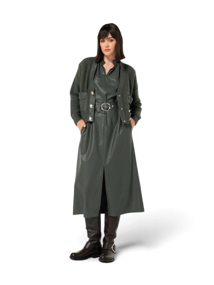 Groene elegante midi-dress in lederlook Caroline Biss 