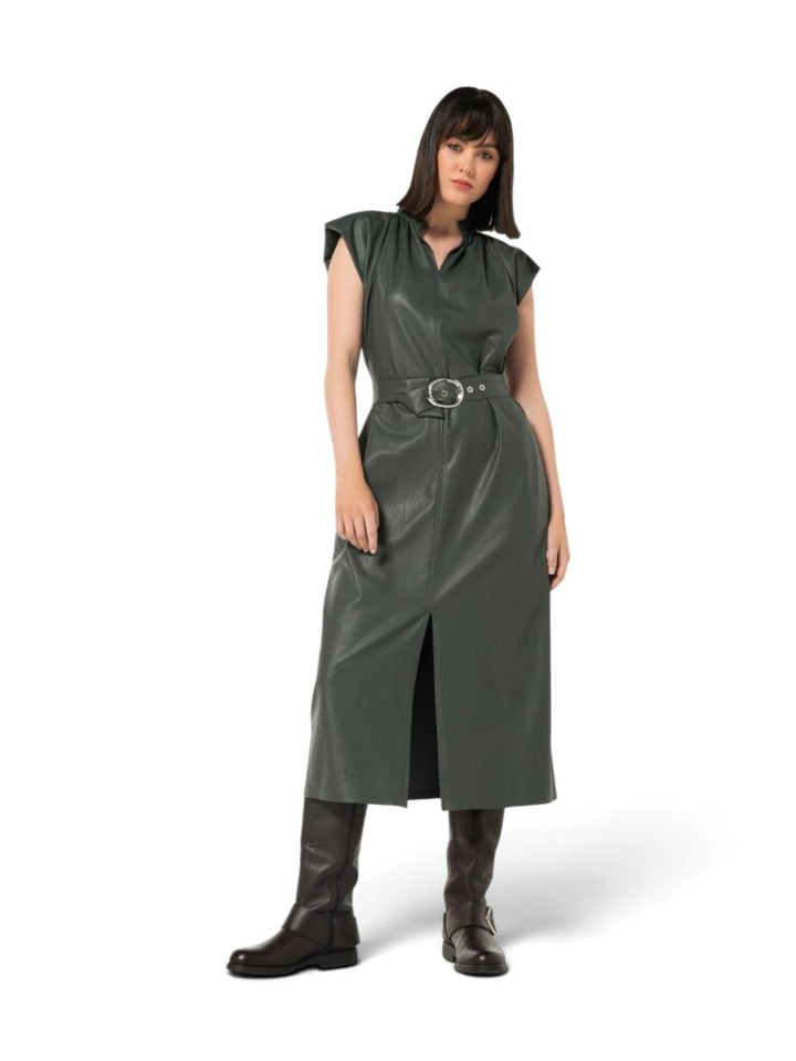 Groene elegante midi-dress in lederlook Caroline Biss 
