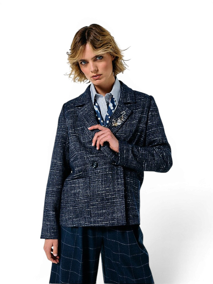 Donkerblauwe blazer met broche in wol Caroline Biss