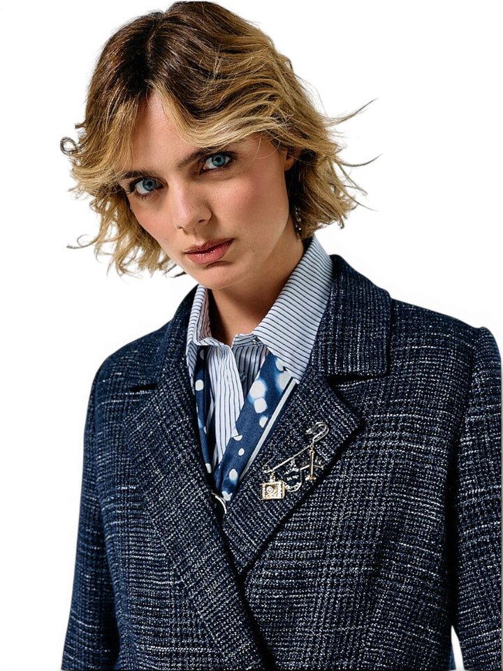 Donkerblauwe blazer met broche in wol Caroline Biss