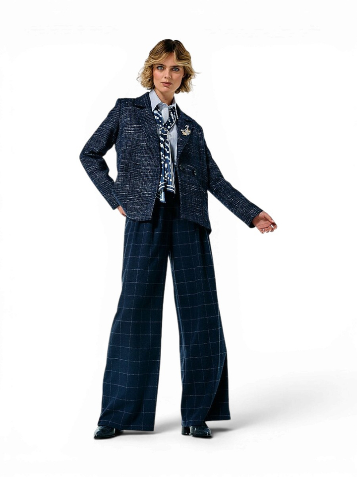 Donkerblauwe blazer met broche in wol Caroline Biss