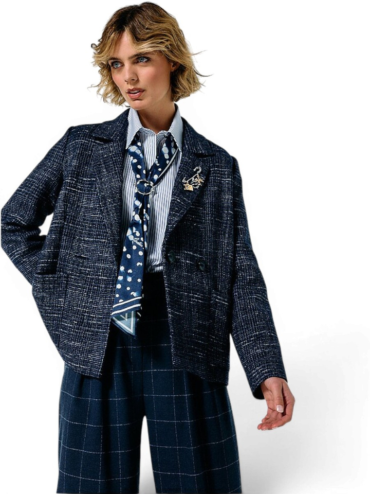 Donkerblauwe blazer met broche in wol Caroline Biss