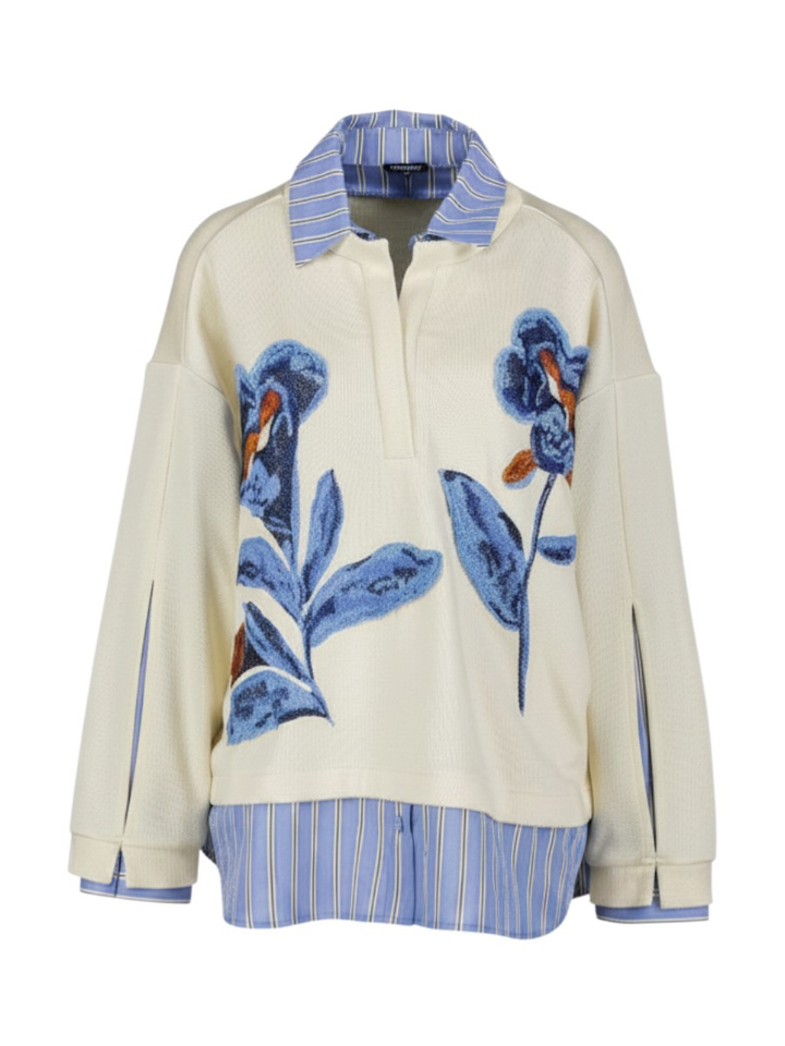 Witte sweater met polokraag  en bloemenprint Caroline Biss 
