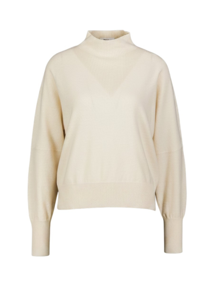 Ecru fijngebreide pull met V-detail Caroline Biss