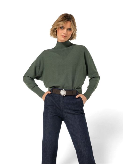 Groene fijngebreide pull met v-detail Caroline Biss