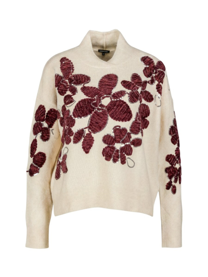 Beige trui met bruine bloemenprint Caroline Biss