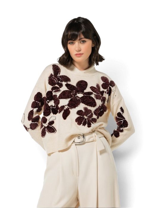 Beige trui met bruine bloemenprint Caroline Biss