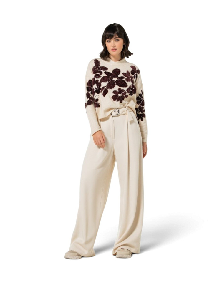 Beige trui met bruine bloemenprint Caroline Biss