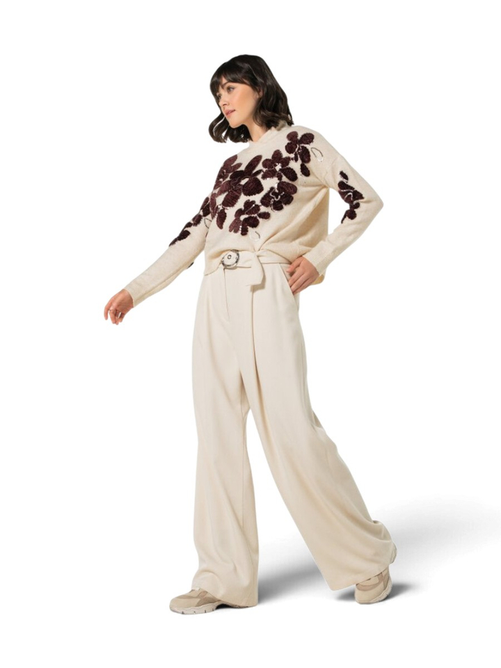 Beige trui met bruine bloemenprint Caroline Biss
