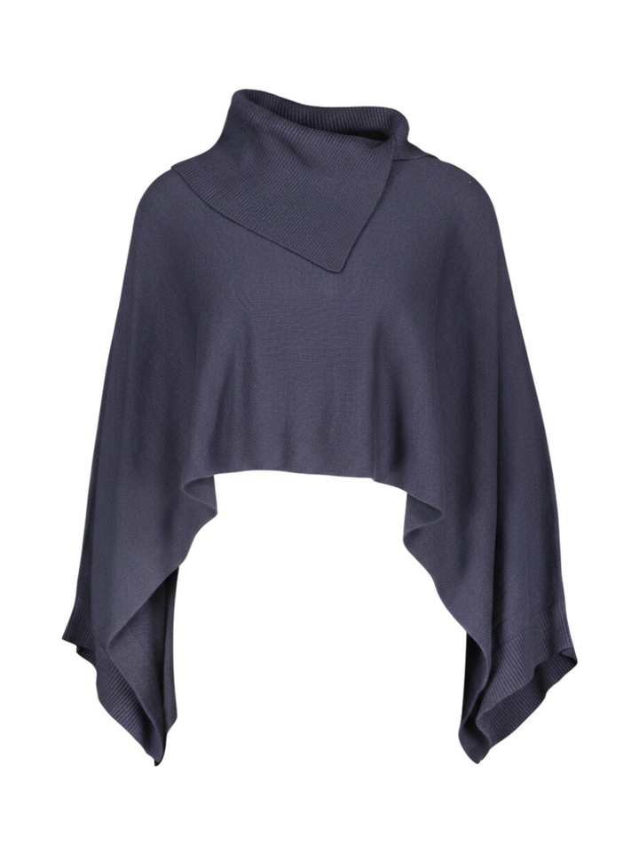 Donkerblauwe poncho met kraag Caroline Biss