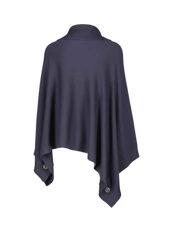 Donkerblauwe poncho met kraag Caroline Biss