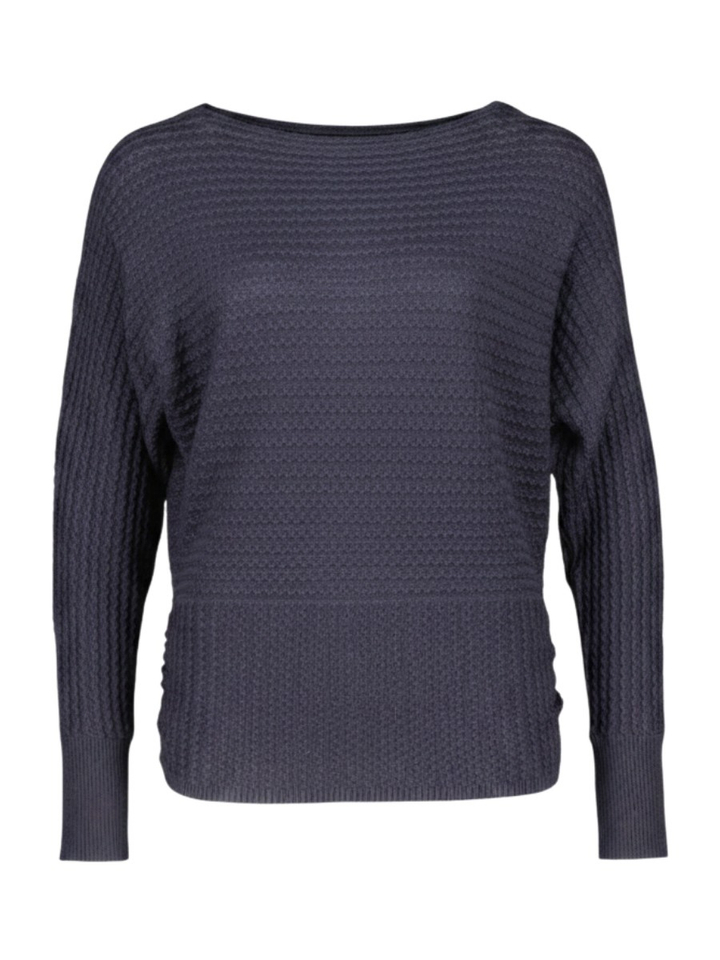 Donkerblauwe trui met ribbelpatroon Caroline Biss