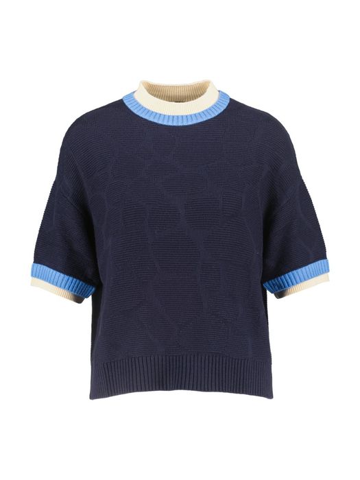 Donkerblauwe pull met details aan de hals en mouwen Caroline Biss