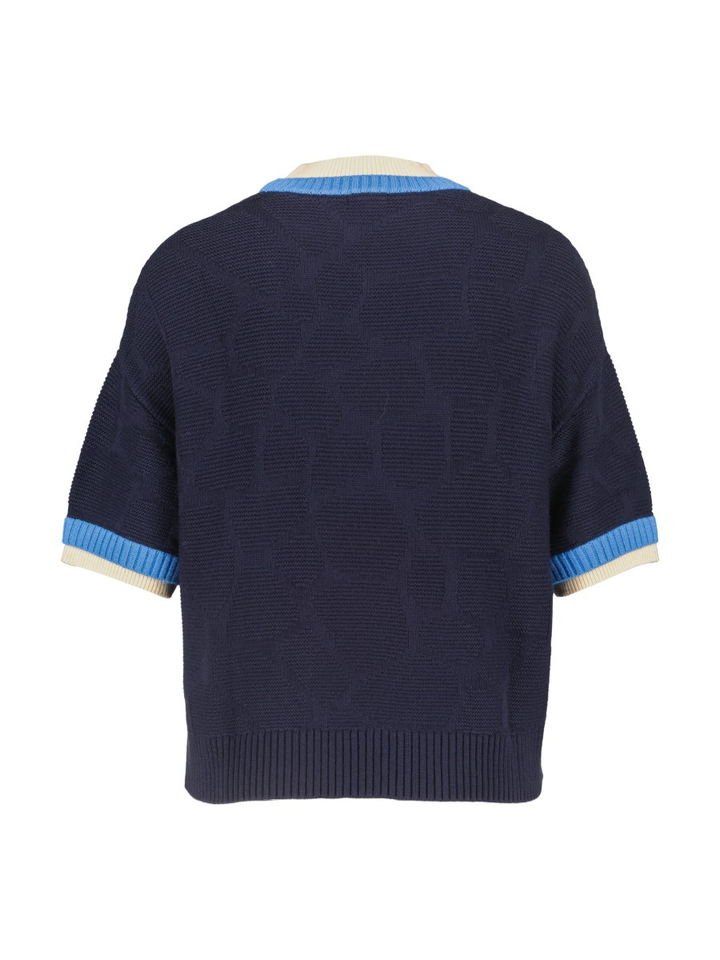 Donkerblauwe pull met details aan de hals en mouwen Caroline Biss