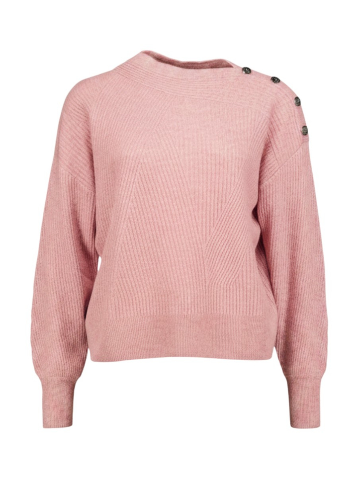 Roze trui met knoopdetail aan de kraag Caroline Biss 
