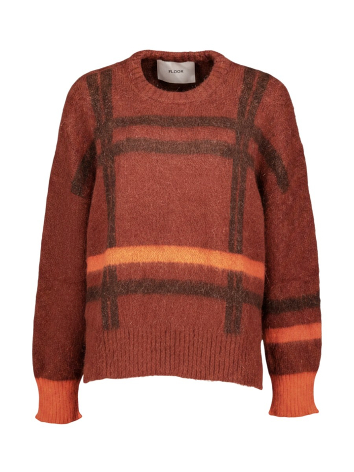 Roestkleurige trui van Alpaca wol met ruitmotief Floor
