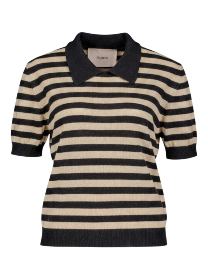 Zwart/beige gestreepte polo in wol Floor