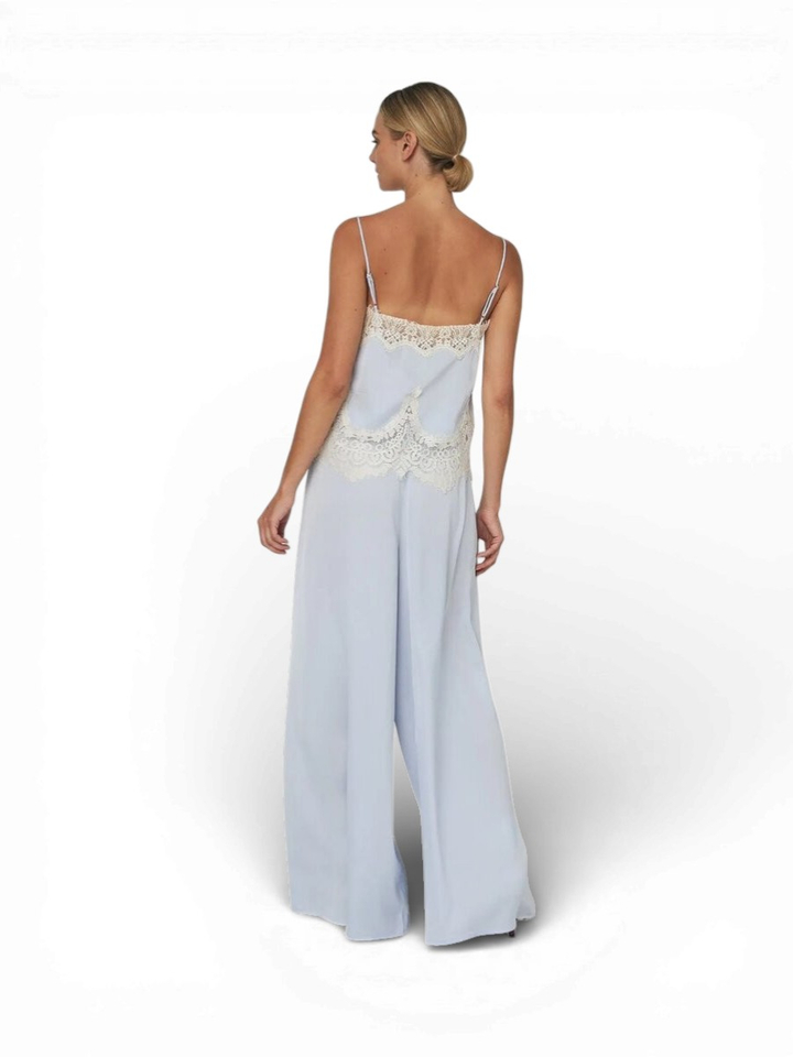 Blauwe top met kant detail Stella Nova 