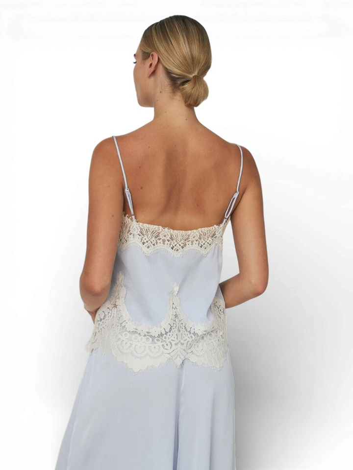 Blauwe top met kant detail Stella Nova 