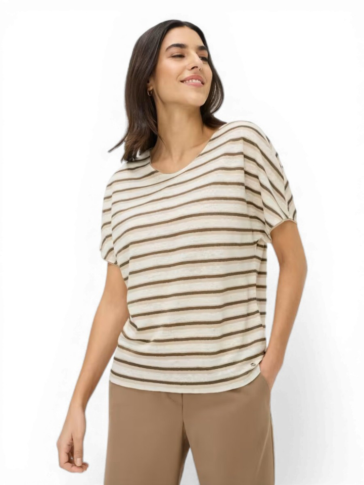 Beige gestreepte T-shirt Brax