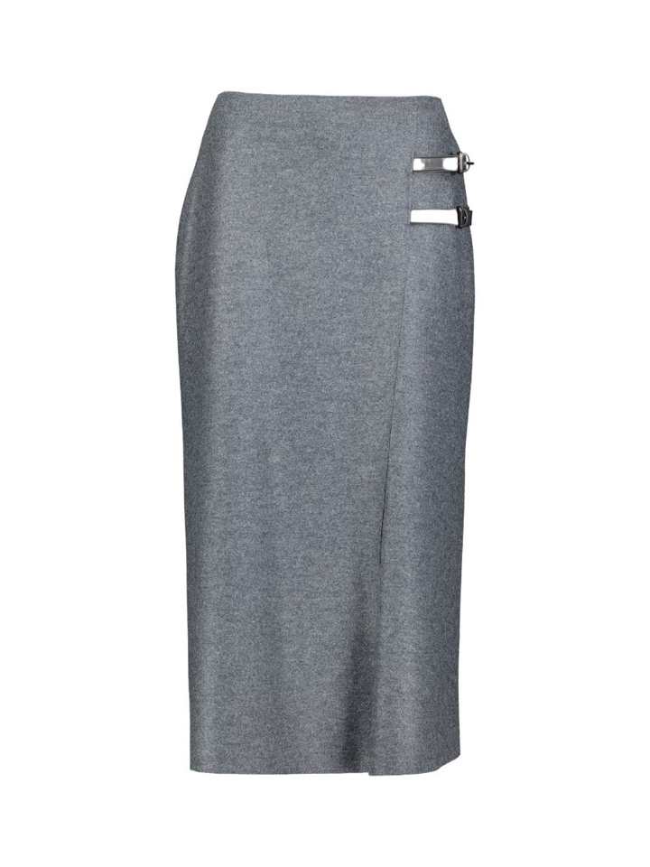 Grijze halflange rok in wol met split en riem detail Fume Natan
