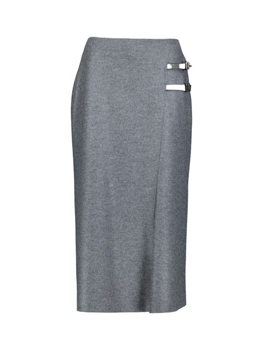 Grijze halflange rok in wol met split en riem detail Fume Natan