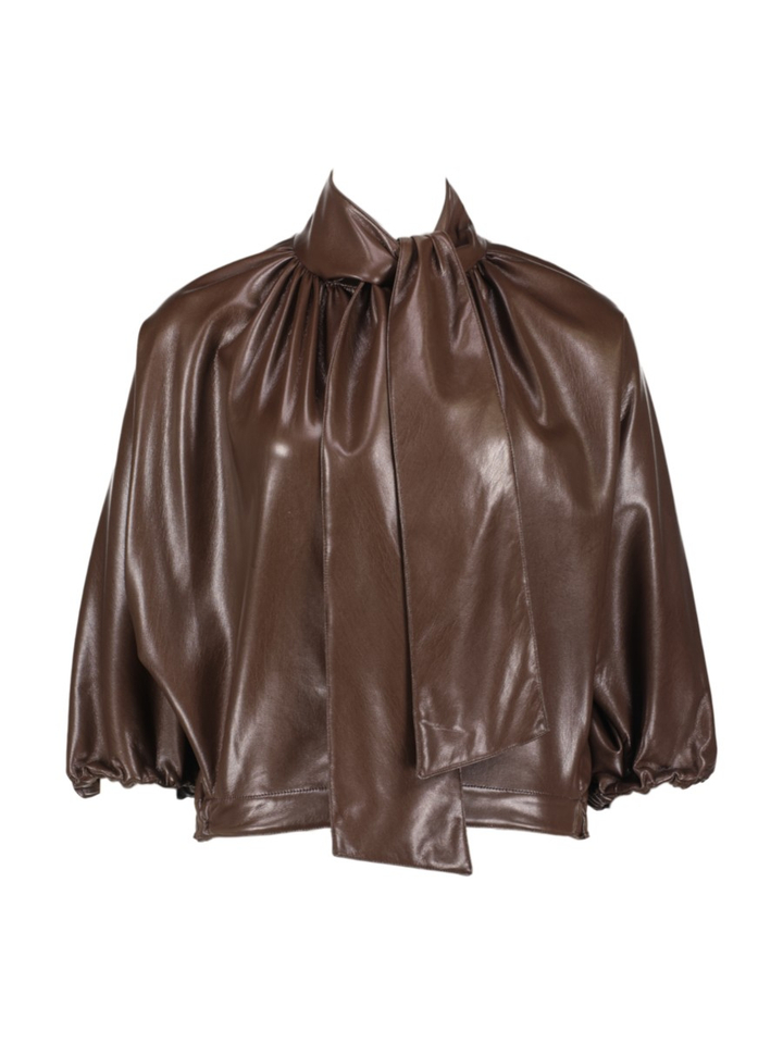 Bruine vest met strik in lederlook Flou Natan