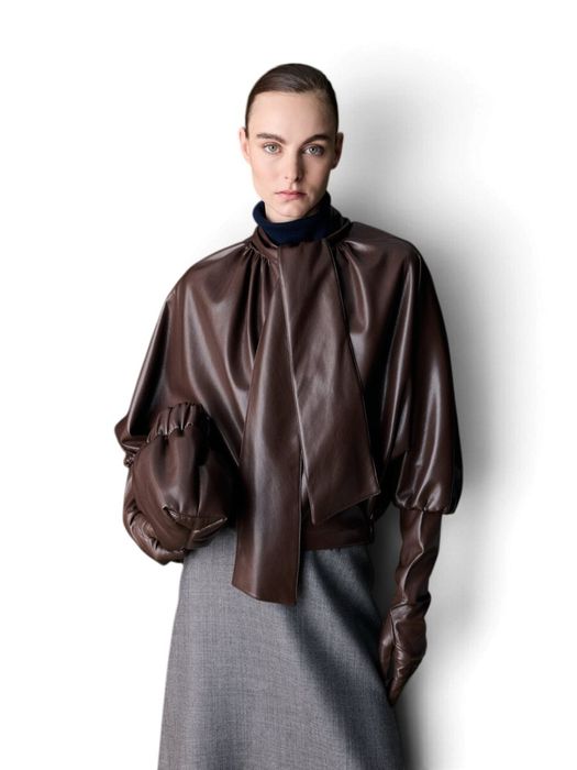 Bruine vest met strik in lederlook Flou Natan