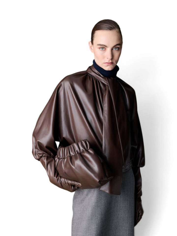 Bruine vest met strik in lederlook Flou Natan