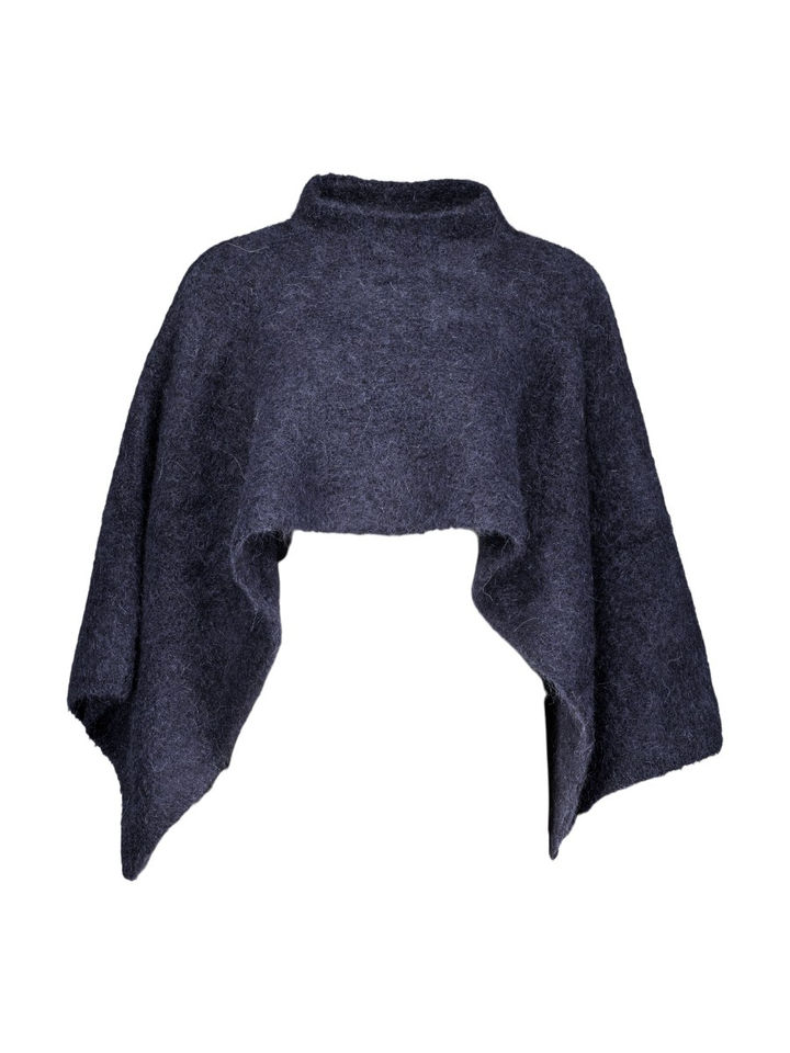 Donkerblauwe wollen korte poncho Oxana Alpamix Natan