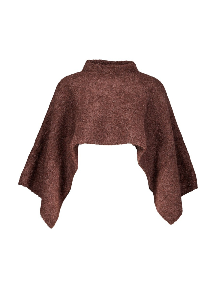 Donkerbruine wollen korte poncho Oxana Alpamix Natan 