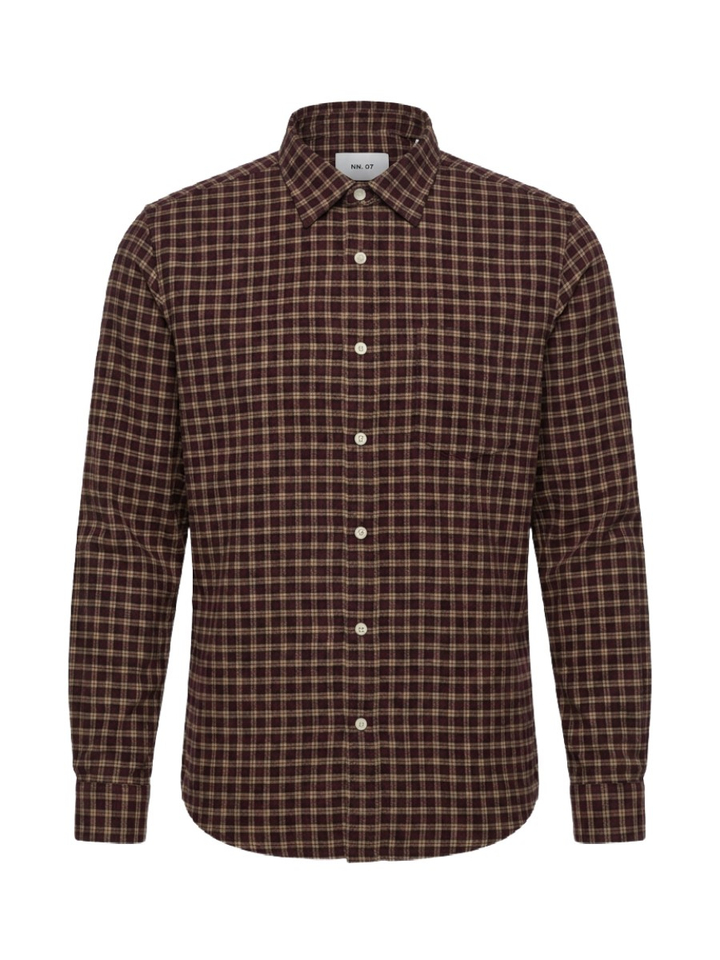 Bordeaux check katoenen hemd (regular fit) met ruiten en lange mouwen Deon  NN.07