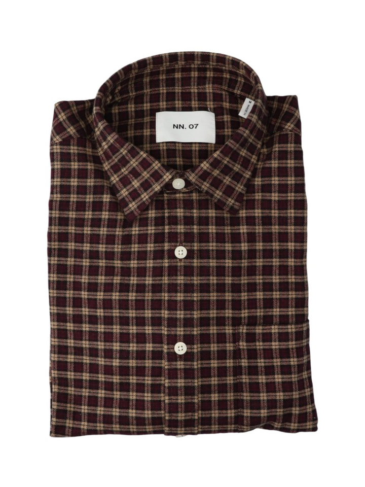 Bordeaux check katoenen hemd (regular fit) met ruiten en lange mouwen Deon  NN.07