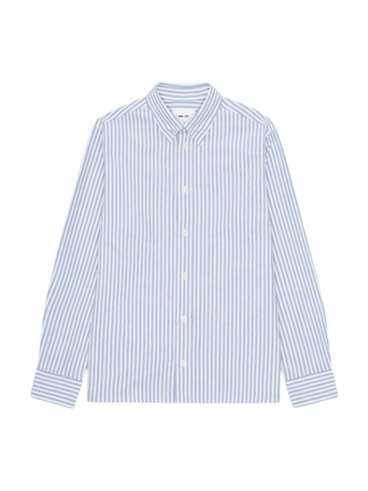 Blauw gestreept katoenen hemd ( regular fit ) met lange mouwen NN.07