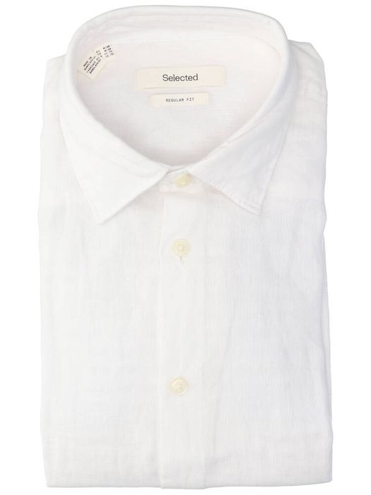 Wit linnen hemd (regular fit) met lange mouwen Selected