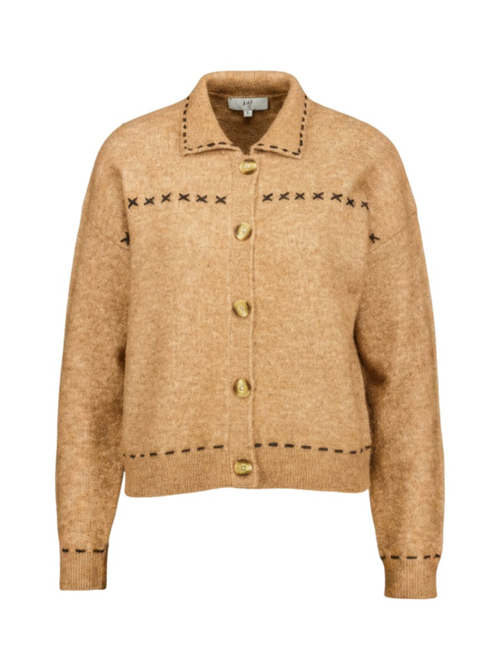 Camel cardigan met knopen en polo kraag Alberta Jeff