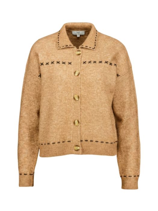 Camel cardigan met knopen en polo kraag Alberta Jeff
