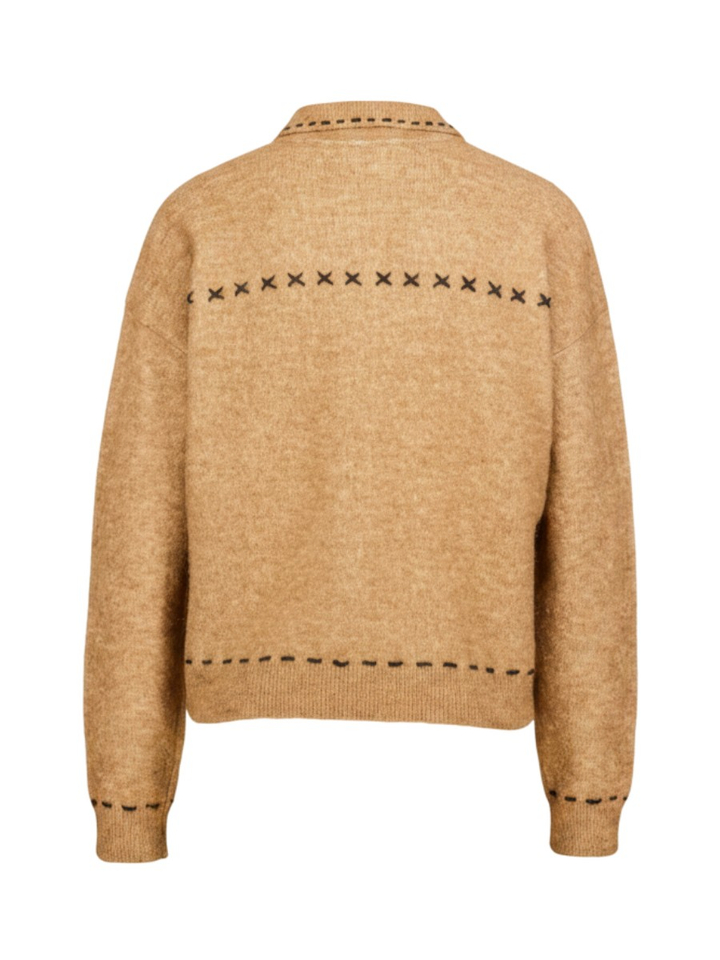 Camel cardigan met knopen en polo kraag Alberta Jeff
