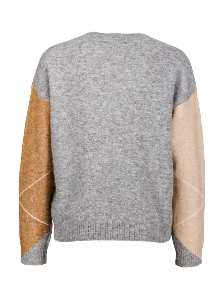 Grijze trui met bruin/beige ruitmotief Aspen Jeff