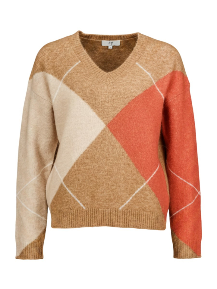 Camel trui met ruitmotief Aspen Jeff