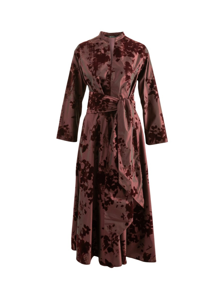 Bordeaux maxi-jurk met print en V-hals Rosso35