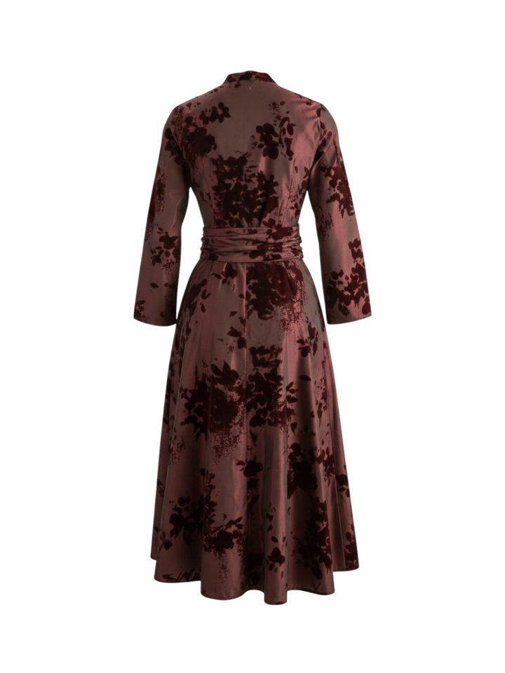 Bordeaux maxi-jurk met print en V-hals Rosso35