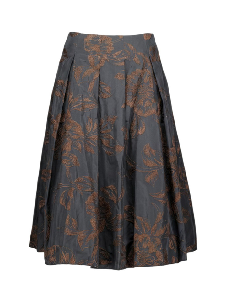 Zwarte rok met bruine bloemenprint Rosso35