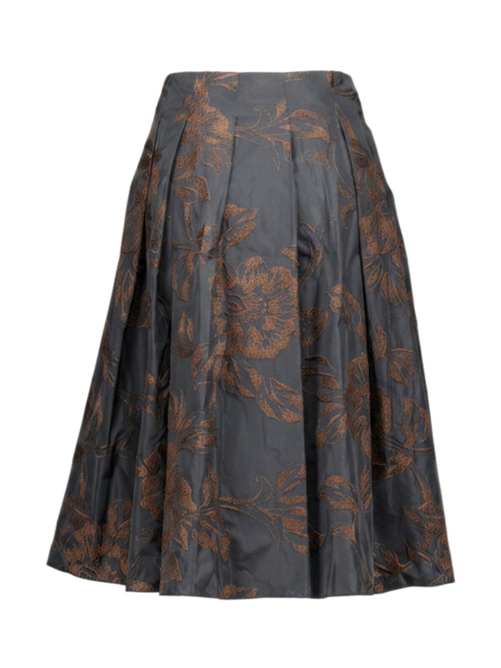 Zwarte rok met bruine bloemenprint Rosso35