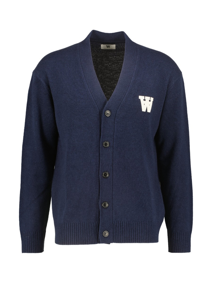Donkerblauwe gebreide cardigan in wol Double A By Wood Wood